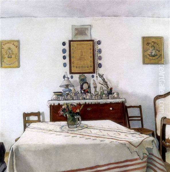 Szolnoki Tisztaszoba (living Room In A Peasant House In Szolnok) Oil Painting by Pal Javor