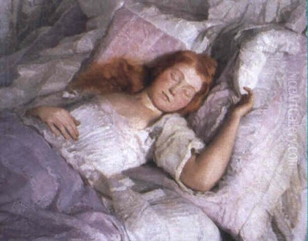 A Sleeping Girl Oil Painting by Pal Javor