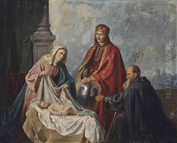 The Adoration With Saint Wenzel, Prince Of Prague Oil Painting by Karel Javurek