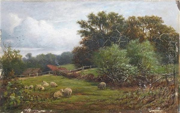 Sheep In A Field (+ Children By A Stream; Pair) Oil Painting by William Samuel Jay