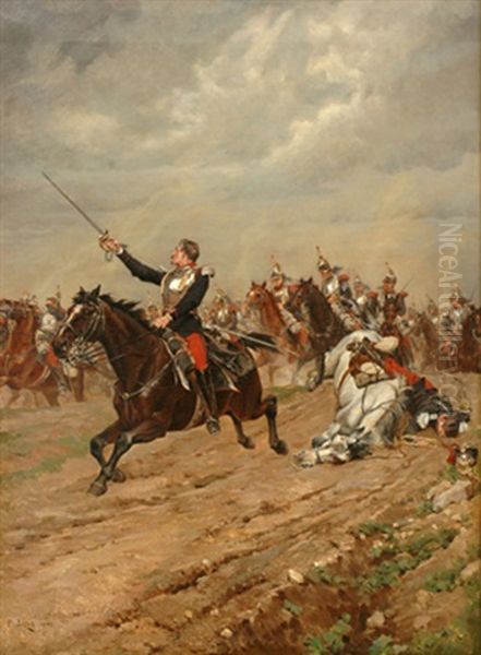 The Charge Of Cuirassiers Oil Painting by Paul Leon Jazet