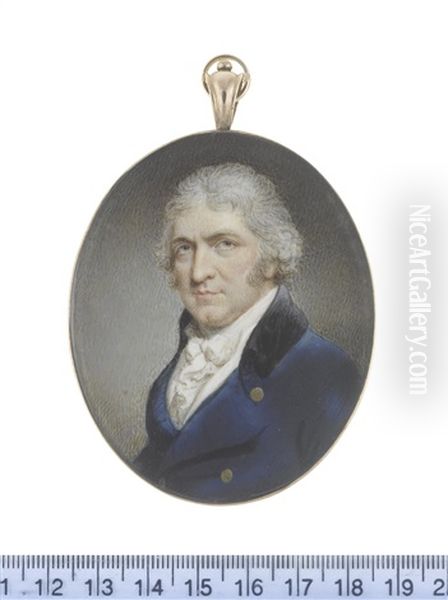 A Gentleman, Wearing Blue Coat With Black Collar, White Waistcoat, Chemise, Stock And Tied Cravat, His Hair Powdered Oil Painting by Philip Jean