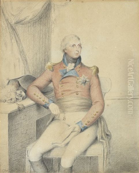 A Rare Work On Paper Portraying Prince William Frederick, Duke Of Gloucester And Edinburgh (1776-1834), Seated At A Writing Table And Wearing Black Riding Boots, White Breeches, Black Cummerbund Oil Painting by Philip Jean