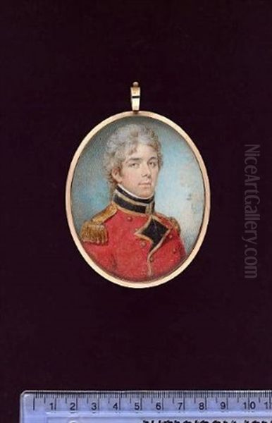 An Officer Of The 1st Regiment Of Footguards Wearing Red Coatee With Blue Facings Edged With Gold Lace And Epaulettes, His Hair Powdered And Worn En Queue Oil Painting by Philip Jean