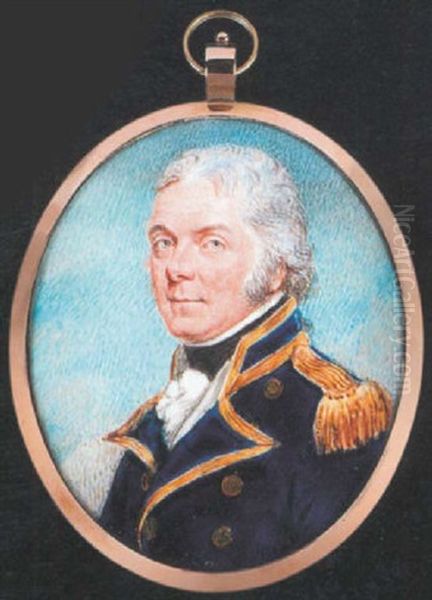 A Naval Officer Wearing Gold Trimmed Blue Uniform, With Gold Buttons And Epaulette, Black Stock And Frilled White Cravat Oil Painting by Philip Jean