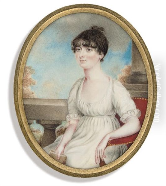 A Lady, In White Dress With Short Lace-bordered Sleeves, Seated Oil Painting by Roger Jean