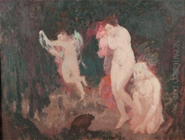 Baigneuses Oil Painting by Sigismond Jean-Ernest Jeanes