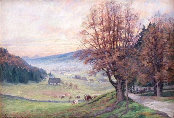 La Vallee De La Chaux-de-fonds, Vue Du Haut Du Chemin Blanc, Bellevue-la Joux-perret D'apres Nature, Fin Octobre 1900 Oil Painting by Edouard Jeanmaire