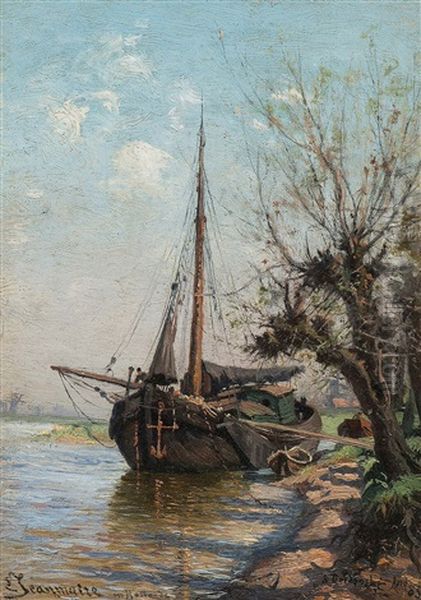 Bord De La Meuse, Cote De Papendrecht Pres Dordrecht Oil Painting by Edouard Jeanmaire