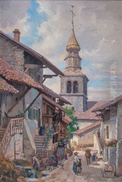 Une Vue Dans Le Pittoresque Village D'ivoire, Lac Leman Oil Painting by Edouard Jeanmaire