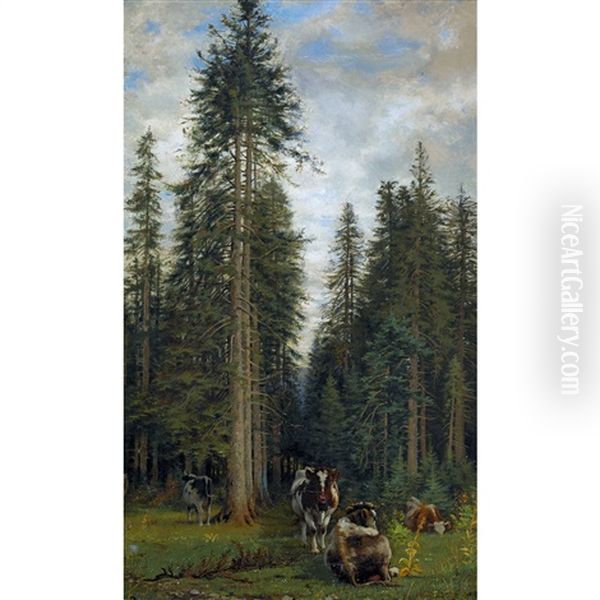 Un Temps Couvert Dans Une Foret De Sapins Oil Painting by Edouard Jeanmaire