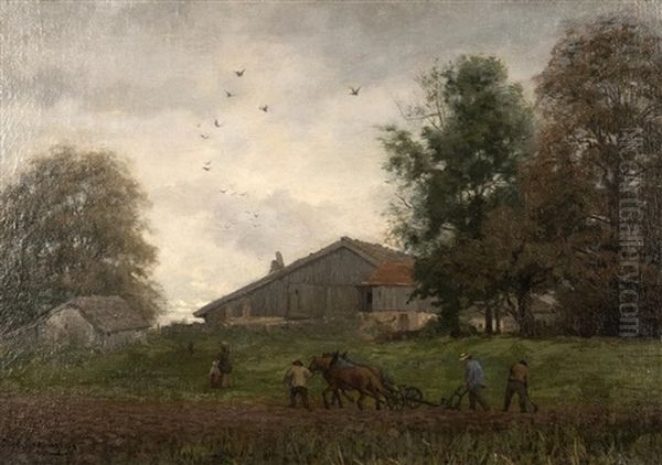 Labourage D'automne, Etude A La Joux Perret En 1880 by Edouard Jeanmaire