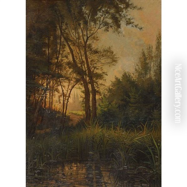 Abendstimmung Am Waldteich Oil Painting by Edouard Jeanmaire