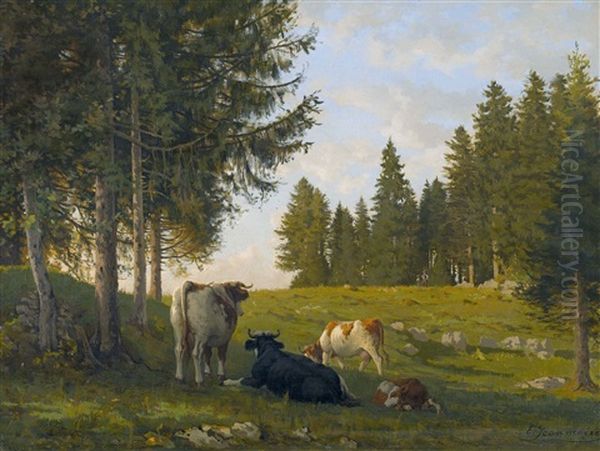 Vaches A La Joux-perret Oil Painting by Edouard Jeanmaire