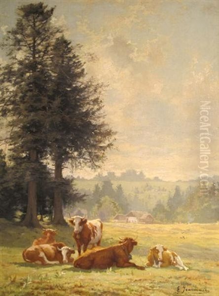 Paturages Au Jura Oil Painting by Edouard Jeanmaire