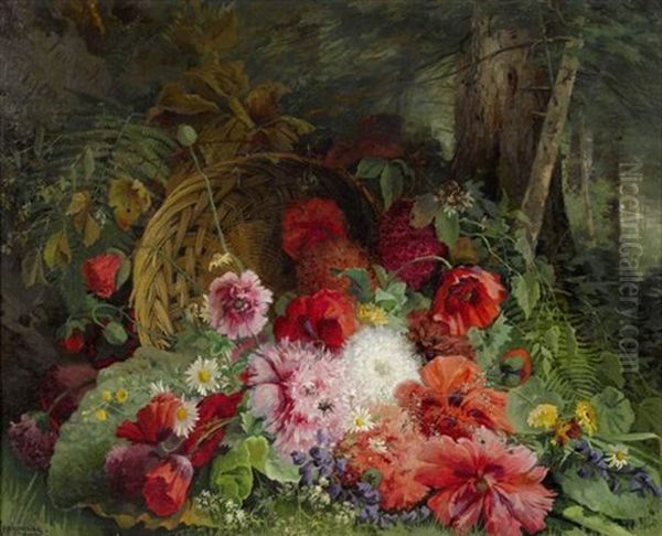 Blumenarrangement In Einer Waldlichtung Oil Painting by Edouard Jeanmaire