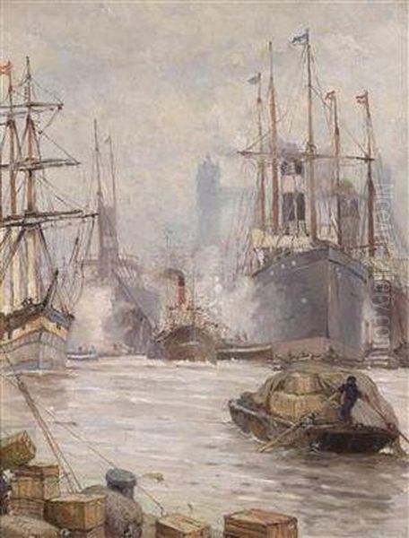 Harbour Scene Oil Painting by Arpad Basch