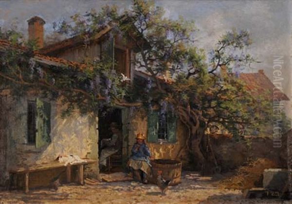 Dans Le Village A Arare Pres Saconnez Au Dela Darve - La Glicine En Fleurs Oil Painting by Edouard Jeanmaire