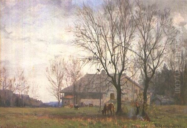 Jour Grisaille D'automne A La Joux Peret Chez Gerber Oil Painting by Edouard Jeanmaire