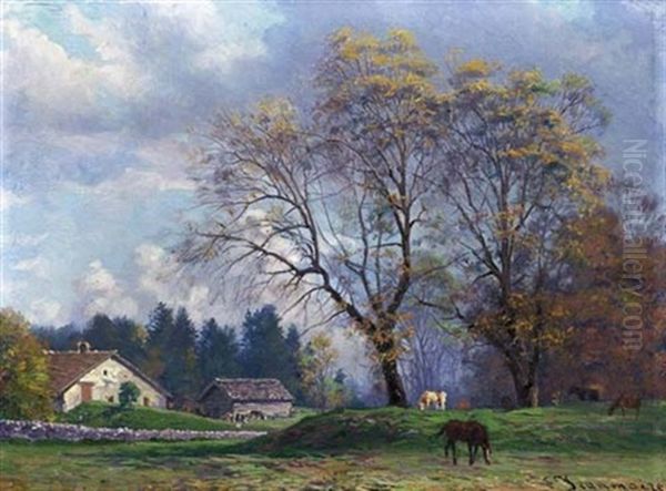 Jura. La Joux-perret Oil Painting by Edouard Jeanmaire