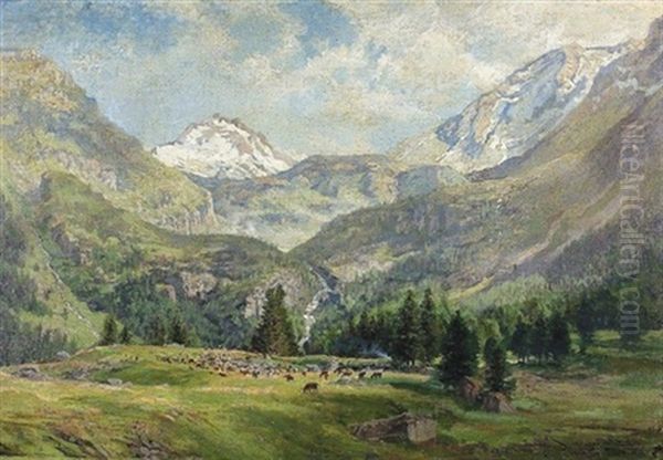 Le Fond Du Val Cluson Vu De L'alpe De Tortin Oil Painting by Edouard Jeanmaire