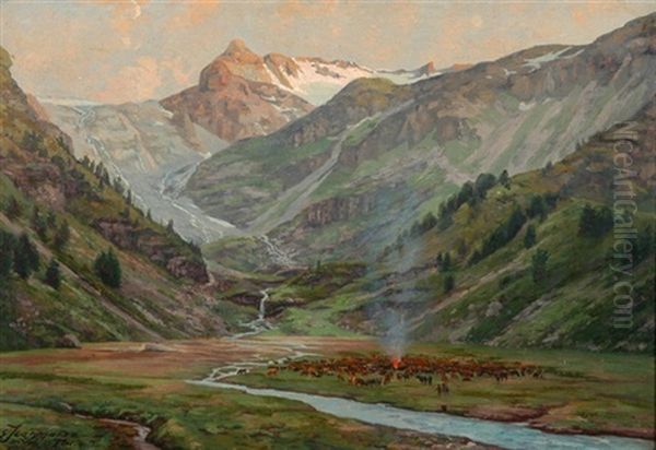 Au Val De Tortin Fin Aout 1905 Oil Painting by Edouard Jeanmaire