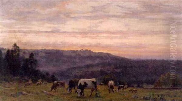 La Remonte Des Troupeaux Au Soleil Couchant Oil Painting by Edouard Jeanmaire