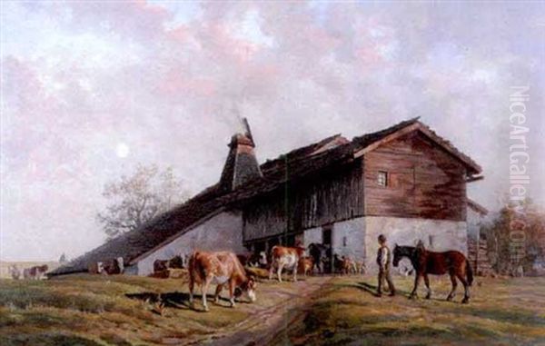 Ma Ferme Jurassienne A Joux-perret Oil Painting by Edouard Jeanmaire