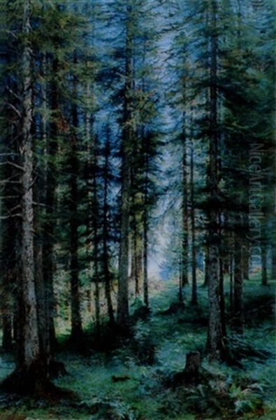 En Foret, A La Joux-perret Oil Painting by Edouard Jeanmaire