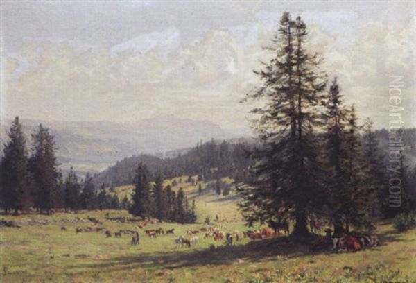 Le Chasseron Vu Des Hauteurs De Sommartel Oil Painting by Edouard Jeanmaire