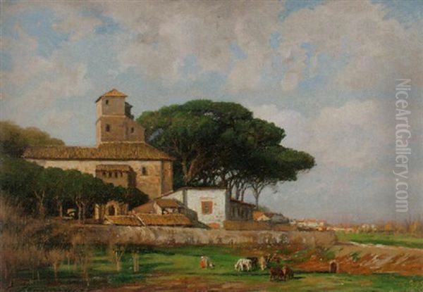 Dans La Campagna Romaine - Hors Les Murs De La Villa Borghese Oil Painting by Edouard Jeanmaire