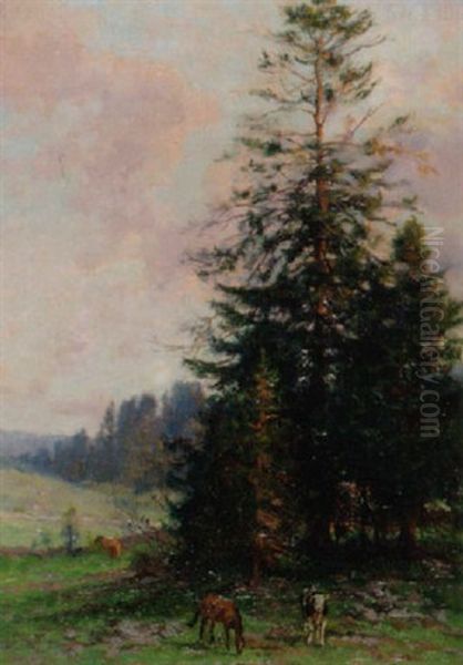 Lever De Lune Au Soleil Couchant En Mon Paradis Terrestre De La Joux-perret Oil Painting by Edouard Jeanmaire