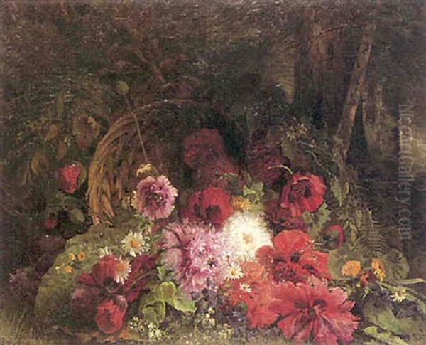 Fleurs Tombant D'un Panier Oil Painting by Edouard Jeanmaire