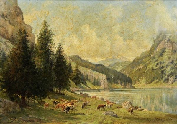 Lac De Taney, Cton Du Valais Oil Painting by Edouard Jeanmarie