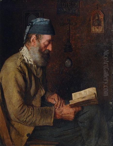 Reading Fisherman Oil Painting by Alfred Pierre Joseph Jeanmougin