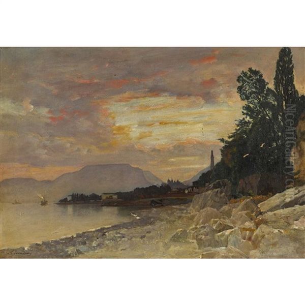 Seeuferlandschaft Im Abendrot Oil Painting by Gustave Jeanneret