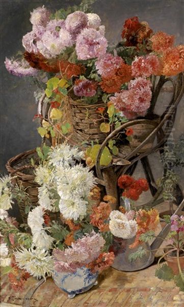 Groses, Dekoratives Blumenstillleben Oil Painting by Gustave Jeanneret