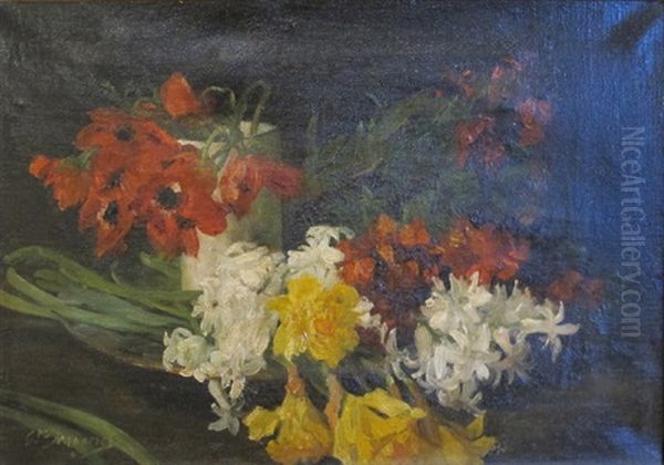 Bouquet De Jonquilles, Jacinthes Et Anemones Oil Painting by Gustave Jeanneret