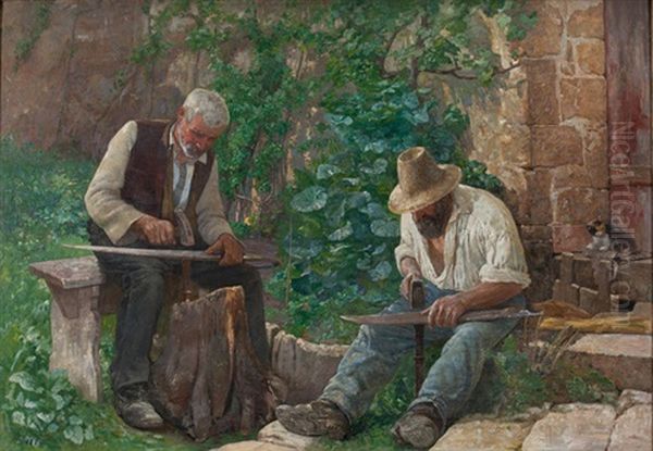 Zwei Manner Beim Dengeln Oil Painting by Gustave Jeanneret