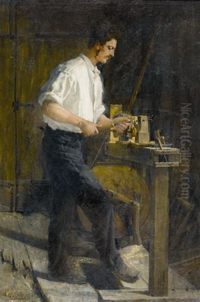 Handwerker Beim Drechseln Oil Painting by Gustave Jeanneret