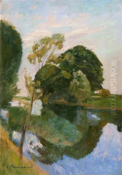 Sommerliche Flusslandschaft Oil Painting by Gustave Jeanneret