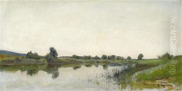 Landschaft Bei Neuchatel. Canal De La Thielle Oil Painting by Gustave Jeanneret