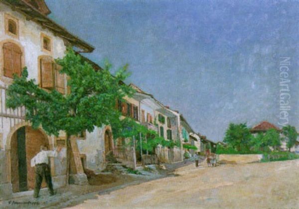 Rue De Village Animee Oil Painting by Gustave Jeanneret