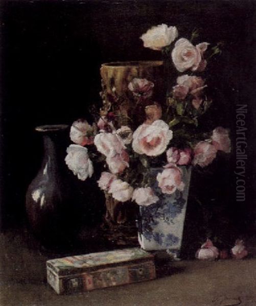 Stilleben Mit Blume, Vasen Und Schatulle Oil Painting by Gustave Jeanneret