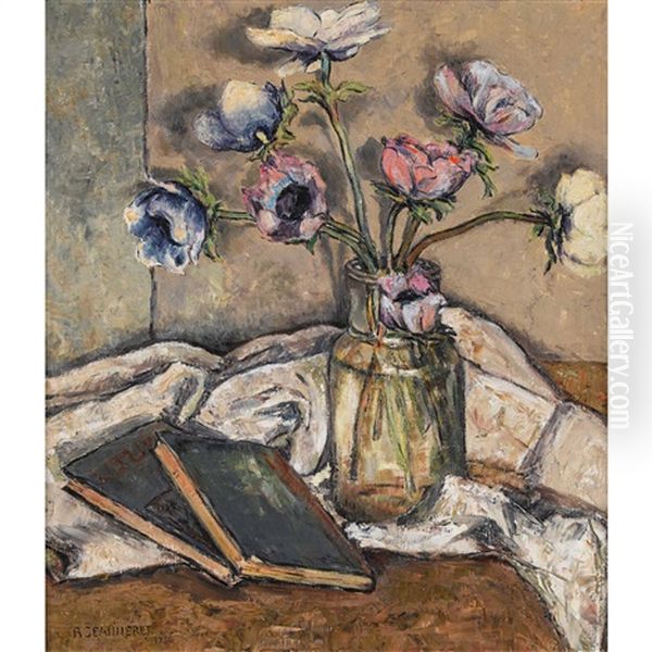 Nature Morte Aux Anemones Oil Painting by Roger Constant Jeanneret