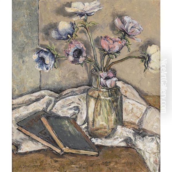 Nature Morte Aux Anemones Oil Painting by Roger Constant Jeanneret