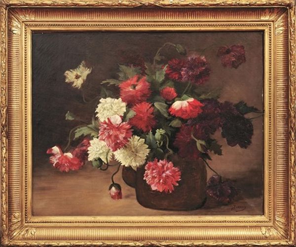 Straus Aus Nelken Und Mohnblumen In Einer Vase Oil Painting by Georges Jeannin