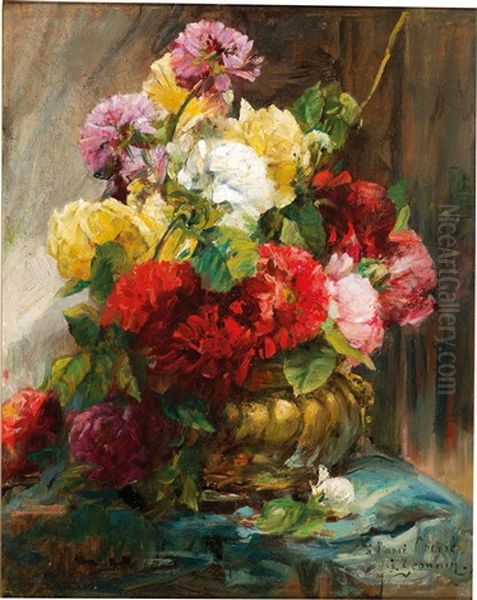 Flower Piece In Vase Oil Painting by Georges Jeannin