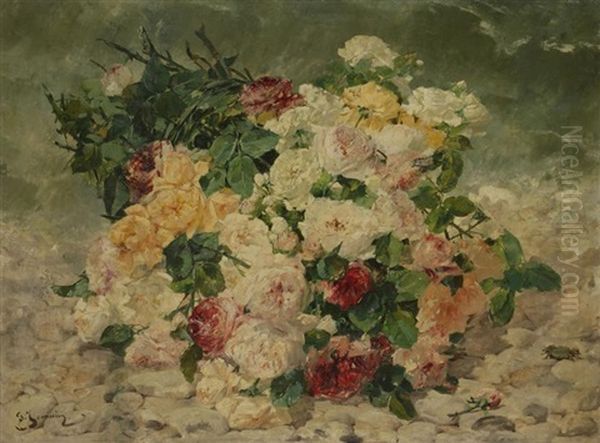 Bouquet De Fleurs Au Bord De Mer Oil Painting by Georges Jeannin