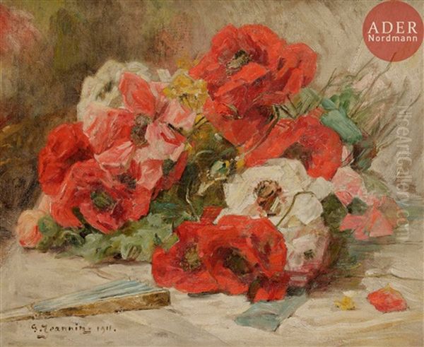 Jete De Fleurs Et Eventail Oil Painting by Georges Jeannin